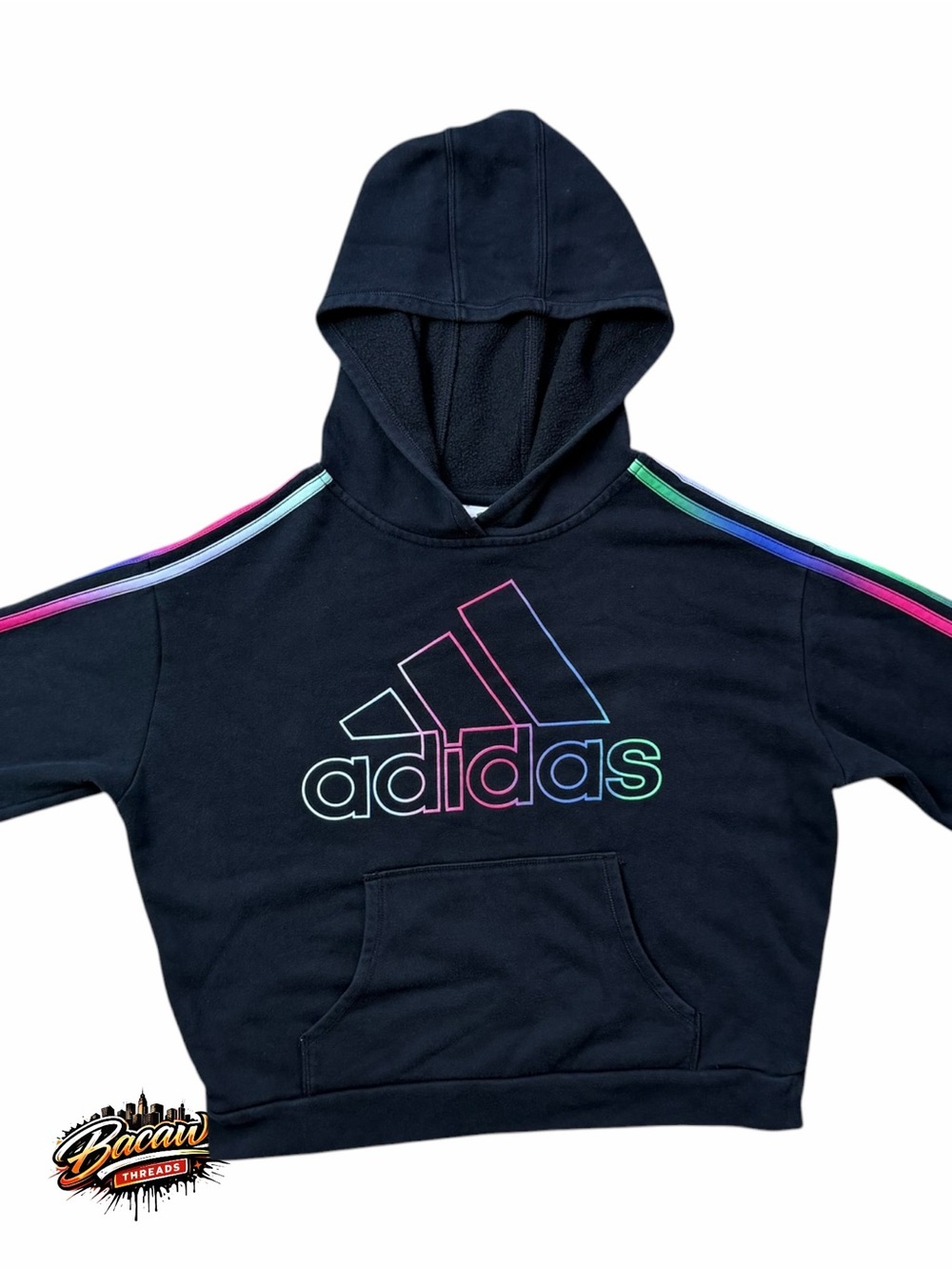adidas Girls XL Multi- Colored 3-Striped Black Pullover Hoodie